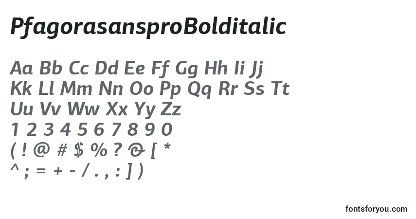 A fonte PfagorasansproBolditalic – alfabeto, números, caracteres especiais