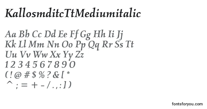 Шрифт KallosmditcTtMediumitalic – алфавит, цифры, специальные символы