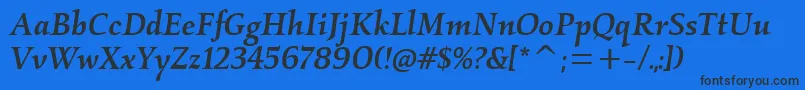 KallosmditcTtMediumitalic-Schriftart – Schwarze Schriften auf blauem Hintergrund