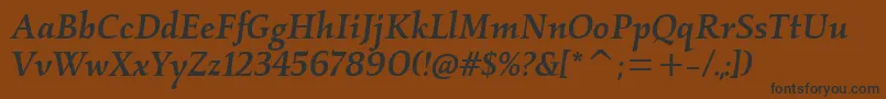 フォントKallosmditcTtMediumitalic – 黒い文字が茶色の背景にあります