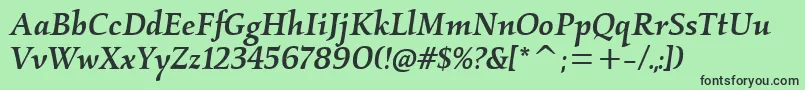 Шрифт KallosmditcTtMediumitalic – чёрные шрифты на зелёном фоне