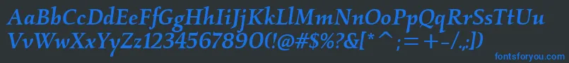 Шрифт KallosmditcTtMediumitalic – синие шрифты на чёрном фоне