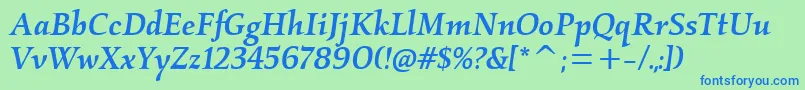 Шрифт KallosmditcTtMediumitalic – синие шрифты на зелёном фоне