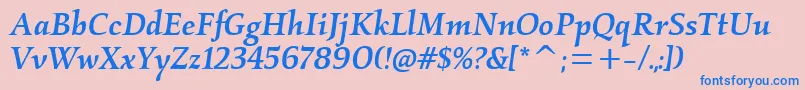 Шрифт KallosmditcTtMediumitalic – синие шрифты на розовом фоне