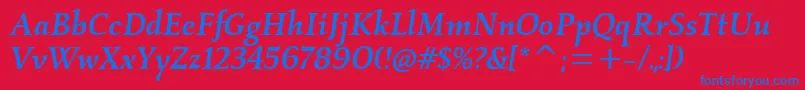 KallosmditcTtMediumitalic-Schriftart – Blaue Schriften auf rotem Hintergrund