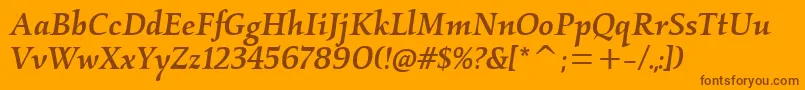 KallosmditcTtMediumitalic-Schriftart – Braune Schriften auf orangefarbenem Hintergrund