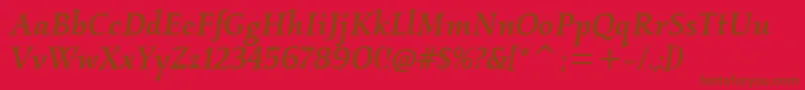 KallosmditcTtMediumitalic-Schriftart – Braune Schriften auf rotem Hintergrund