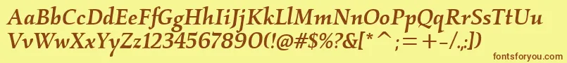 Шрифт KallosmditcTtMediumitalic – коричневые шрифты на жёлтом фоне