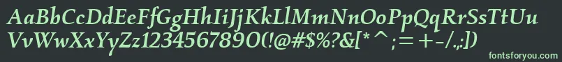フォントKallosmditcTtMediumitalic – 黒い背景に緑の文字