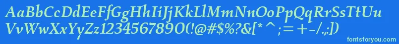 Шрифт KallosmditcTtMediumitalic – зелёные шрифты на синем фоне