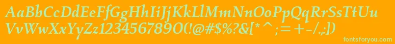 Шрифт KallosmditcTtMediumitalic – зелёные шрифты на оранжевом фоне