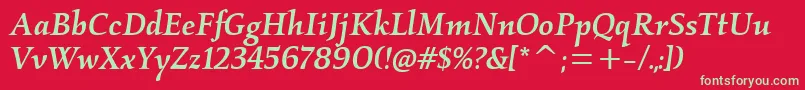 KallosmditcTtMediumitalic-Schriftart – Grüne Schriften auf rotem Hintergrund