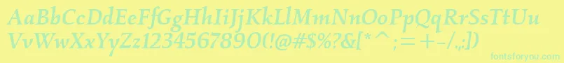 Шрифт KallosmditcTtMediumitalic – зелёные шрифты на жёлтом фоне