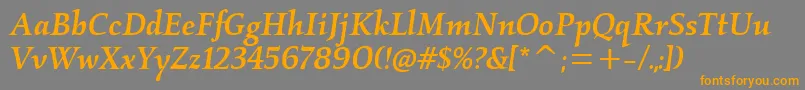 フォントKallosmditcTtMediumitalic – オレンジの文字は灰色の背景にあります。