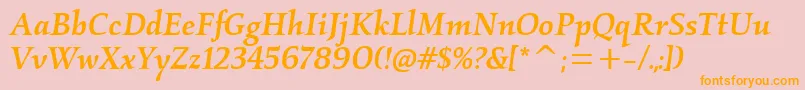 KallosmditcTtMediumitalic-Schriftart – Orangefarbene Schriften auf rosa Hintergrund
