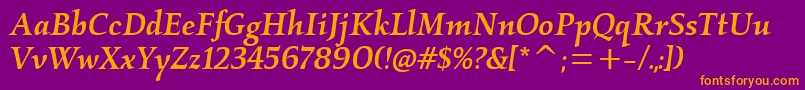 KallosmditcTtMediumitalic-Schriftart – Orangefarbene Schriften auf violettem Hintergrund