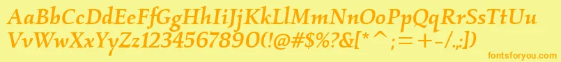 KallosmditcTtMediumitalic-Schriftart – Orangefarbene Schriften auf gelbem Hintergrund