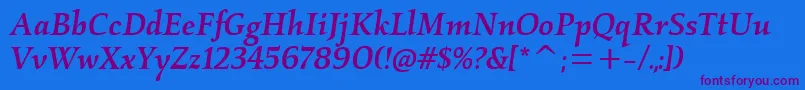 Fonte KallosmditcTtMediumitalic – fontes roxas em um fundo azul