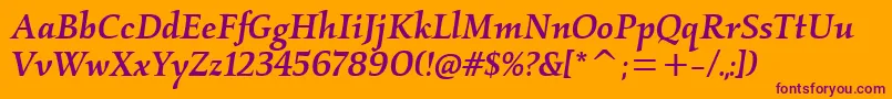 KallosmditcTtMediumitalic-Schriftart – Violette Schriften auf orangefarbenem Hintergrund
