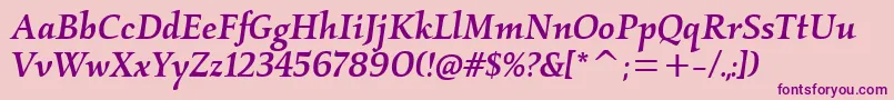 Шрифт KallosmditcTtMediumitalic – фиолетовые шрифты на розовом фоне