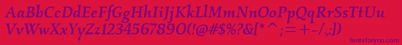 Fonte KallosmditcTtMediumitalic – fontes roxas em um fundo vermelho