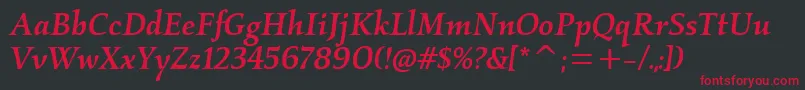 Шрифт KallosmditcTtMediumitalic – красные шрифты на чёрном фоне