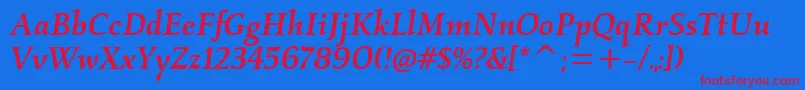 KallosmditcTtMediumitalic-Schriftart – Rote Schriften auf blauem Hintergrund