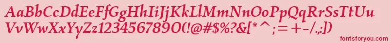 フォントKallosmditcTtMediumitalic – ピンクの背景に赤い文字