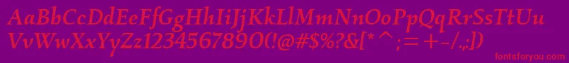 Шрифт KallosmditcTtMediumitalic – красные шрифты на фиолетовом фоне
