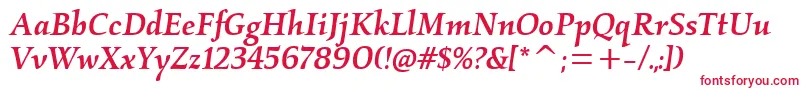 Шрифт KallosmditcTtMediumitalic – красные шрифты на белом фоне