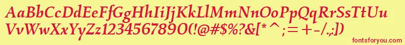 KallosmditcTtMediumitalic-Schriftart – Rote Schriften auf gelbem Hintergrund