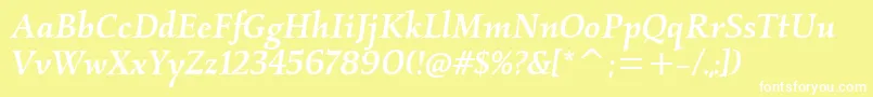 Шрифт KallosmditcTtMediumitalic – белые шрифты на жёлтом фоне