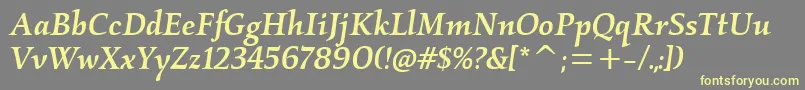KallosmditcTtMediumitalic-Schriftart – Gelbe Schriften auf grauem Hintergrund