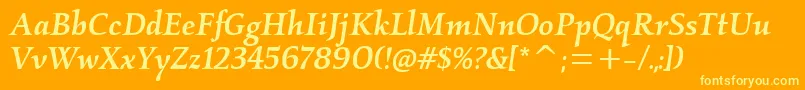 KallosmditcTtMediumitalic-Schriftart – Gelbe Schriften auf orangefarbenem Hintergrund