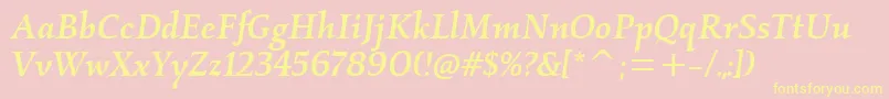 Fonte KallosmditcTtMediumitalic – fontes amarelas em um fundo rosa