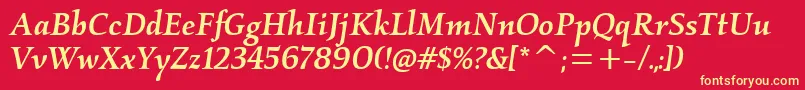 KallosmditcTtMediumitalic-Schriftart – Gelbe Schriften auf rotem Hintergrund