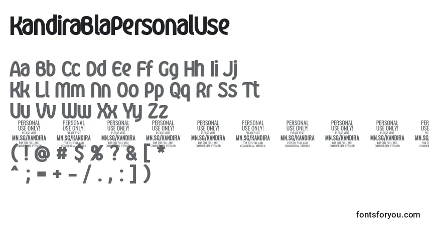 A fonte KandiraBlaPersonalUse – alfabeto, números, caracteres especiais