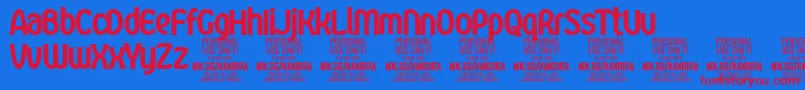 KandiraBlaPersonalUse-Schriftart – Rote Schriften auf blauem Hintergrund
