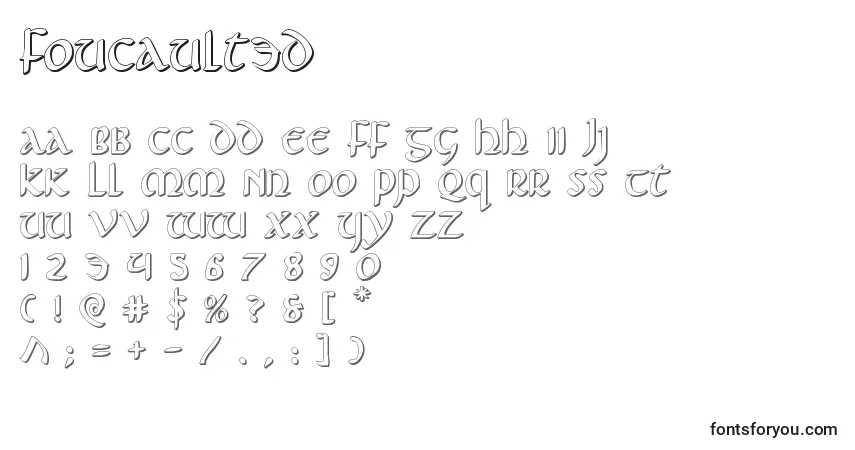 Czcionka Foucault3D – alfabet, cyfry, specjalne znaki