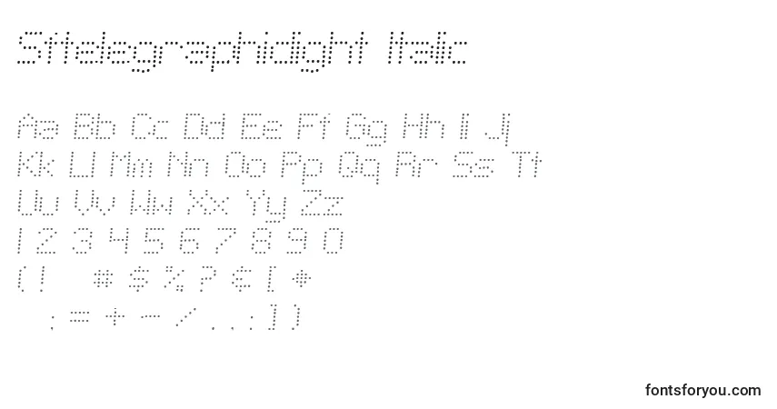 Czcionka Sftelegraphiclight Italic – alfabet, cyfry, specjalne znaki