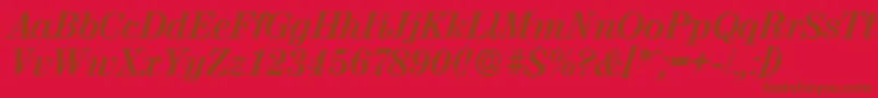 ValenciaserialBolditalic-Schriftart – Braune Schriften auf rotem Hintergrund