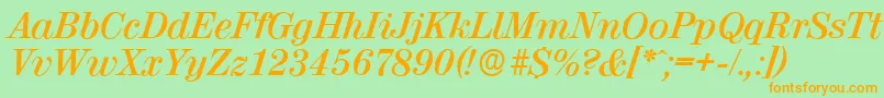 ValenciaserialBolditalic-Schriftart – Orangefarbene Schriften auf grünem Hintergrund