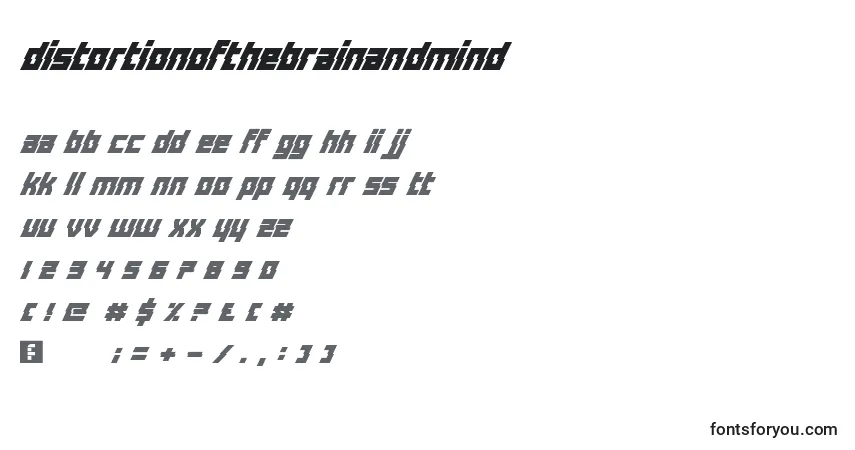 A fonte DistortionOfTheBrainAndMind – alfabeto, números, caracteres especiais