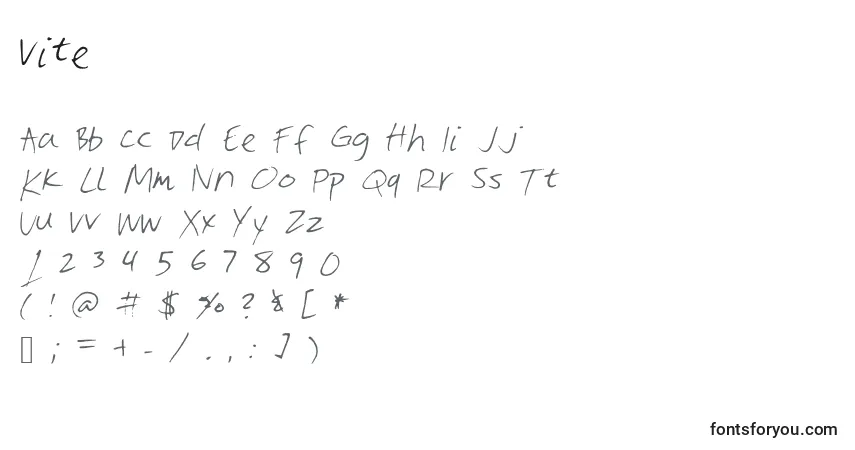 Schriftart Vite – Alphabet, Zahlen, spezielle Symbole