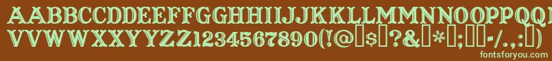 フォントCaptainHowdy – 緑色の文字が茶色の背景にあります。