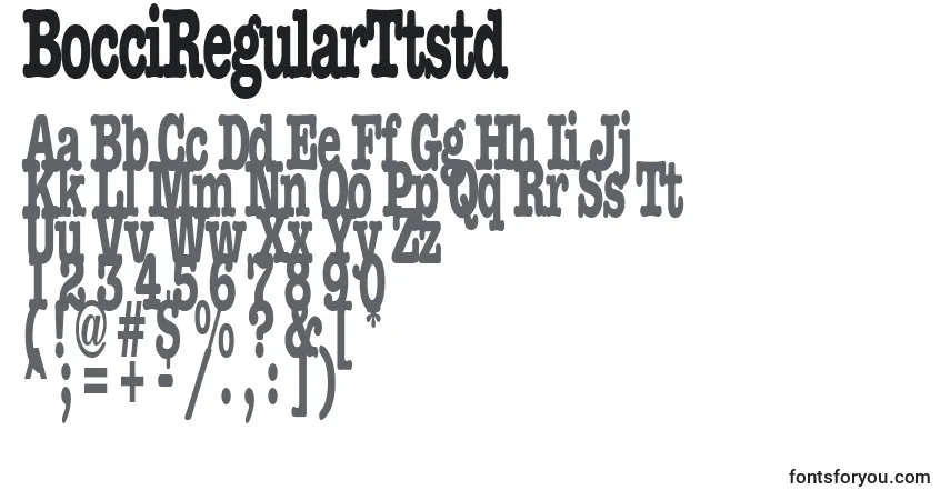 A fonte BocciRegularTtstd – alfabeto, números, caracteres especiais