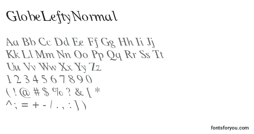 Schriftart GlobeLeftyNormal – Alphabet, Zahlen, spezielle Symbole