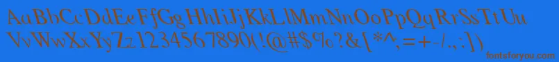 GlobeLeftyNormal-Schriftart – Braune Schriften auf blauem Hintergrund