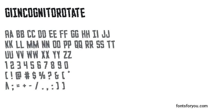 Czcionka GiIncognitorotate – alfabet, cyfry, specjalne znaki