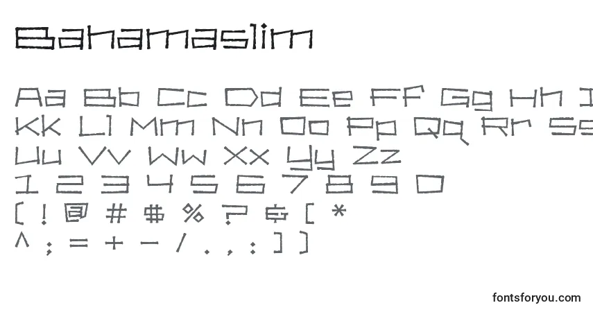 Шрифт Bahamaslim – алфавит, цифры, специальные символы